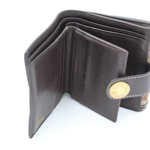 Y2K Coach Signature Wallet Brown Leather Canvas Gold Logo Bifold Compact - Picture 8 of 8